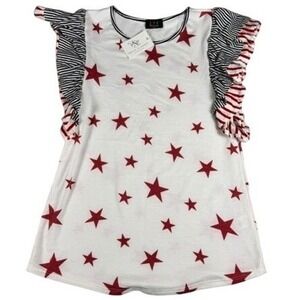 Fourth of July Women's Med LTX Sportswear Top Ruffle Sleeve Patriotic Stars USA